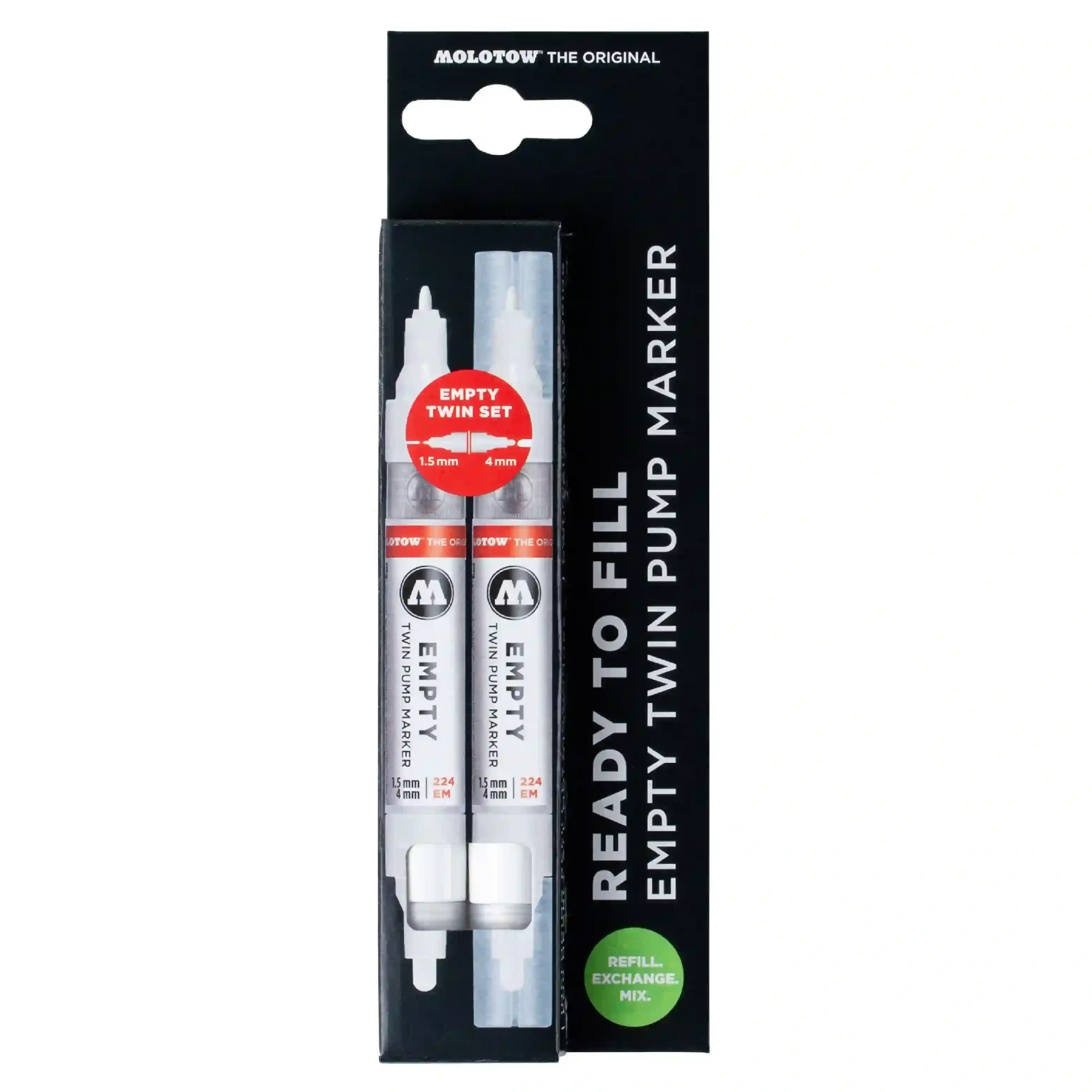 Molotow 224EM Lege Verfstift Set 2 Stuks + Navuladapters - Marker 1,5 en 4 mm