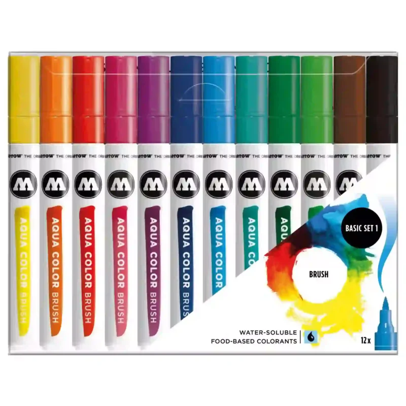 Molotow AQUA COLOR BRUSH Marker Set Basis 1 12 Stuks - Brushmarker