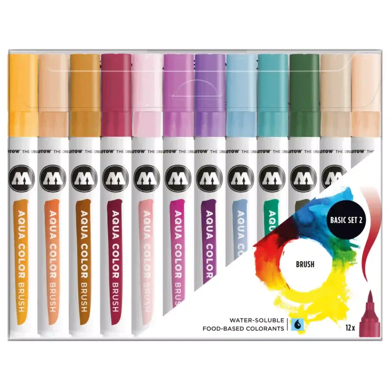 Molotow AQUA COLOR BRUSH Marker Set Basis 2 12 Stuks - Brushmarker
