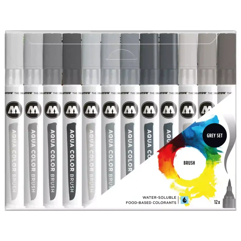 Molotow AQUA COLOR BRUSH Marker Set Grijs 12 Stuks - Brushmarker