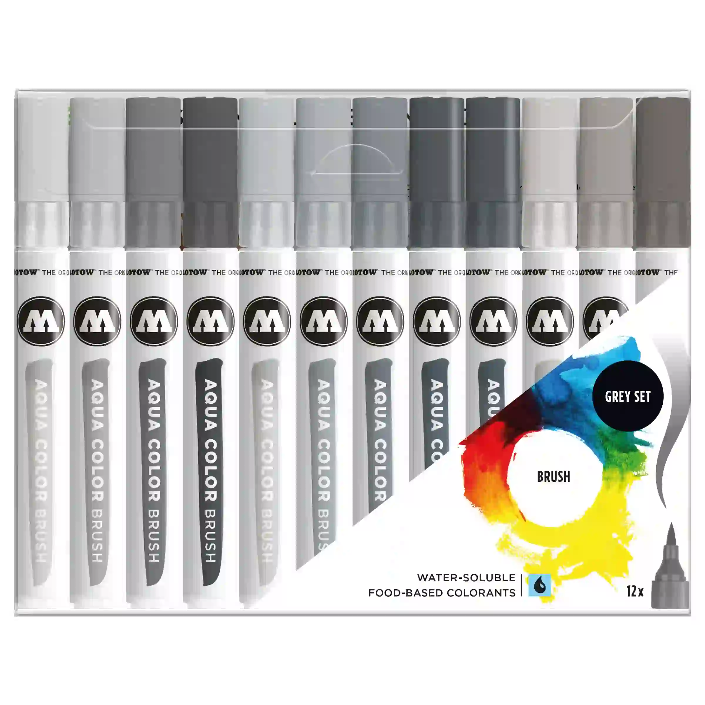 Molotow AQUA COLOR BRUSH Marker Set Grijs 12 Stuks - Brushmarker