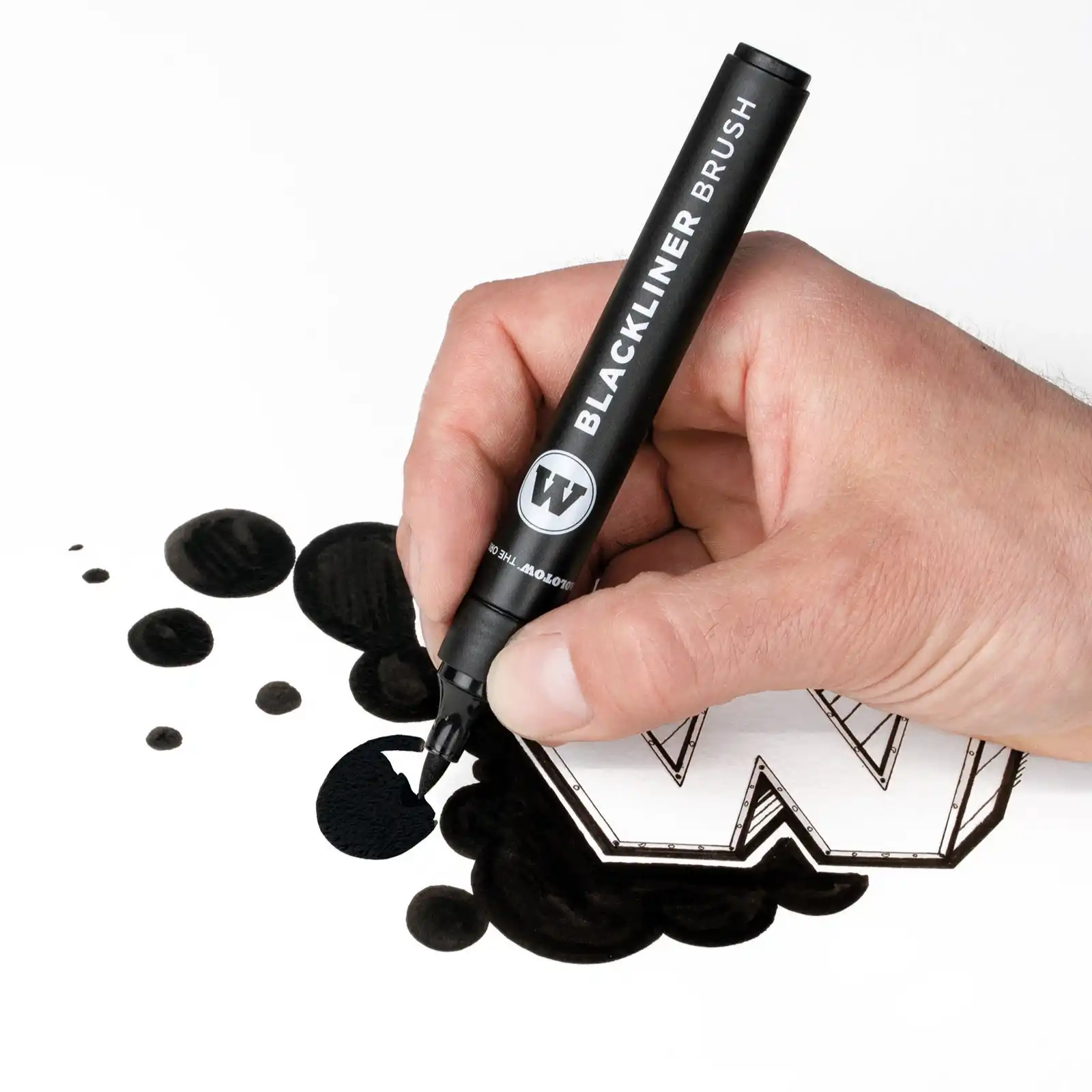 Molotow Blackliner Brushmarker Zwart + Navulinkt 30 ml Set