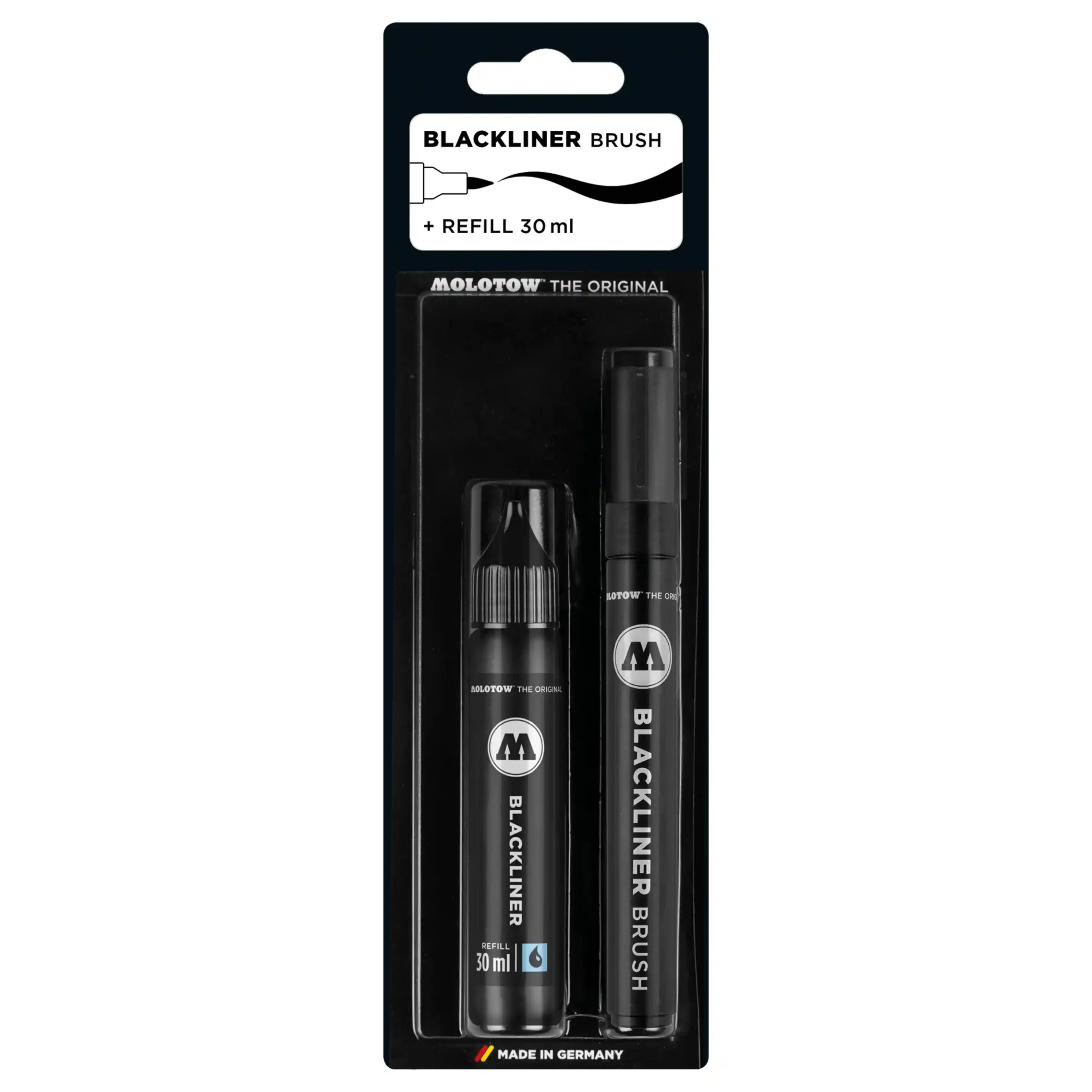 Molotow Blackliner Brushmarker Zwart + Navulinkt 30 ml Set