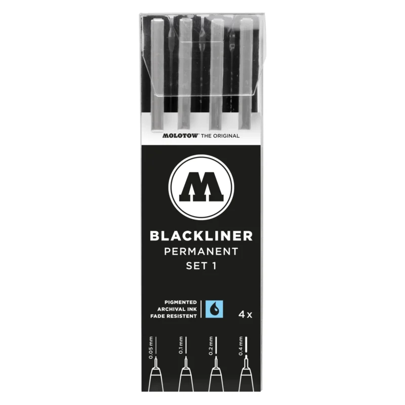 Molotow Blackliner Fineliner Zwart Set 1 4 Stuks - 0,05, 0,1, 0,2 en 0,4