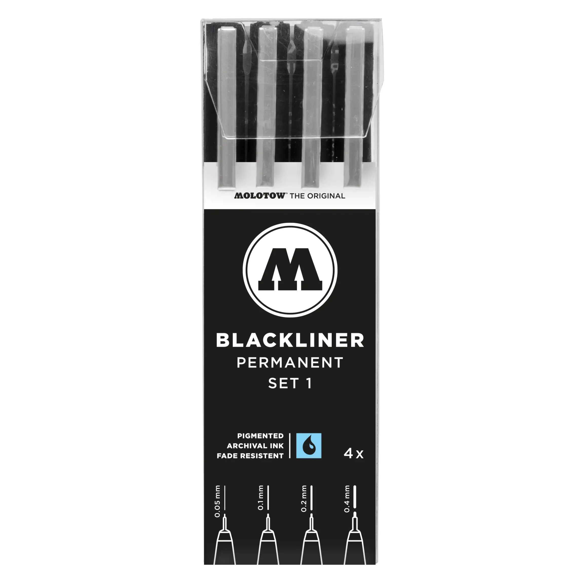 Molotow Blackliner Fineliner Zwart Set 1 4 Stuks - 0,05, 0,1, 0,2 en 0,4