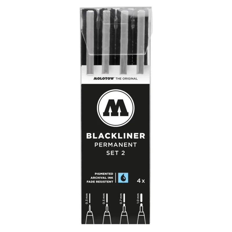 Molotow Blackliner Fineliner Zwart Set 2 4 Stuks - 0,3, 0,5, 0,7 en 1,0