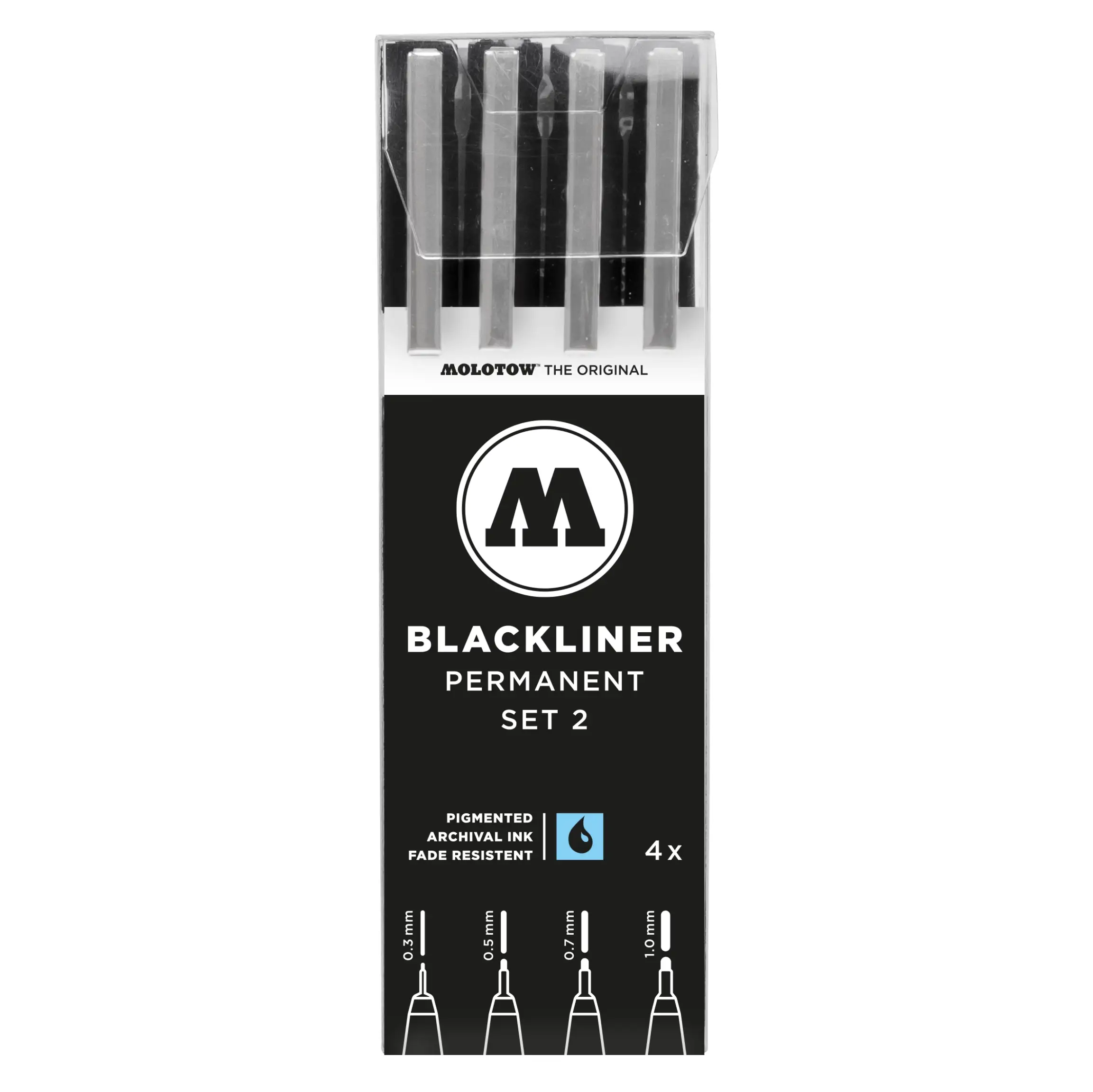 Molotow Blackliner Fineliner Zwart Set 2 4 Stuks - 0,3, 0,5, 0,7 en 1,0
