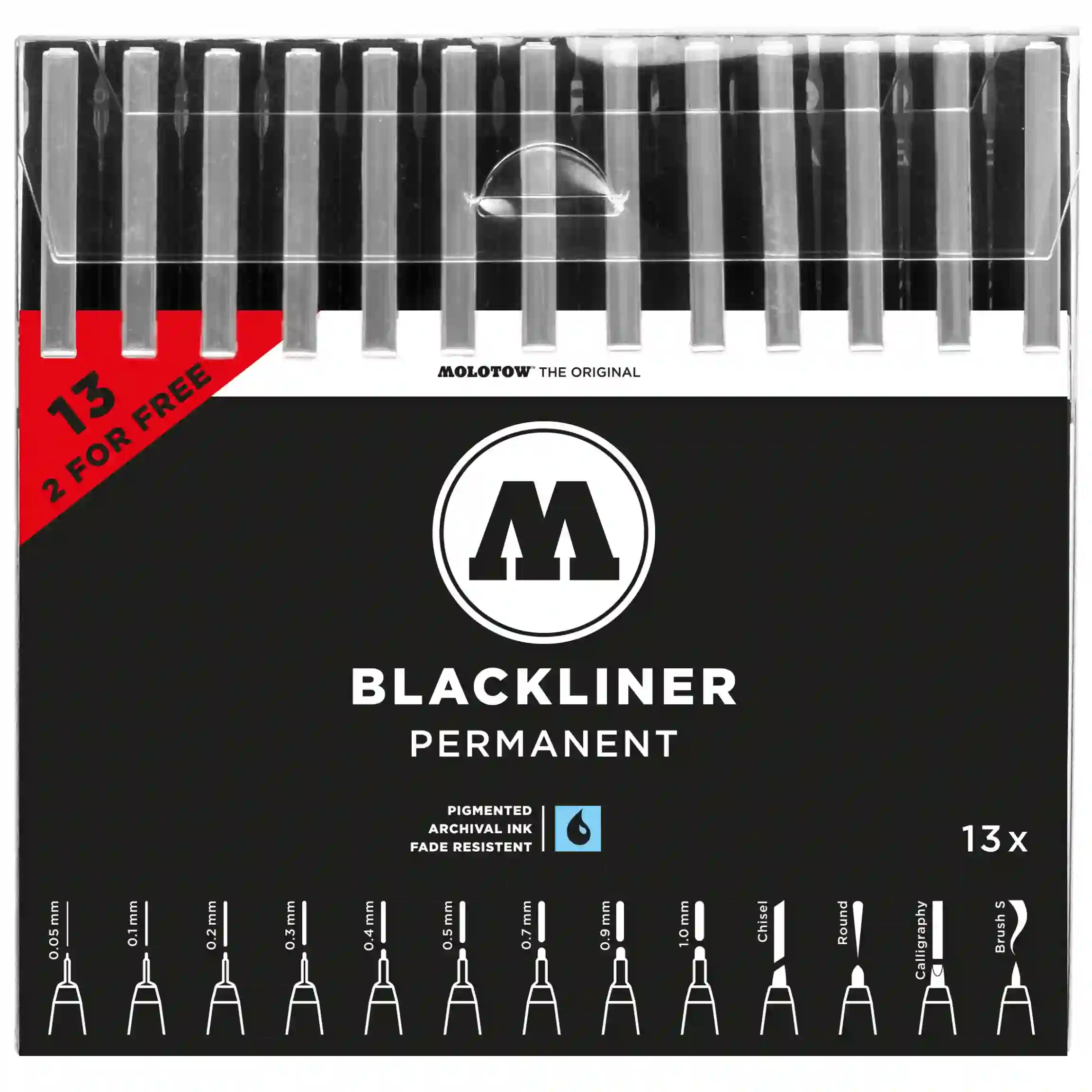 Molotow Blackliner Fineliner Zwart Set Compleet 13 Stuks
