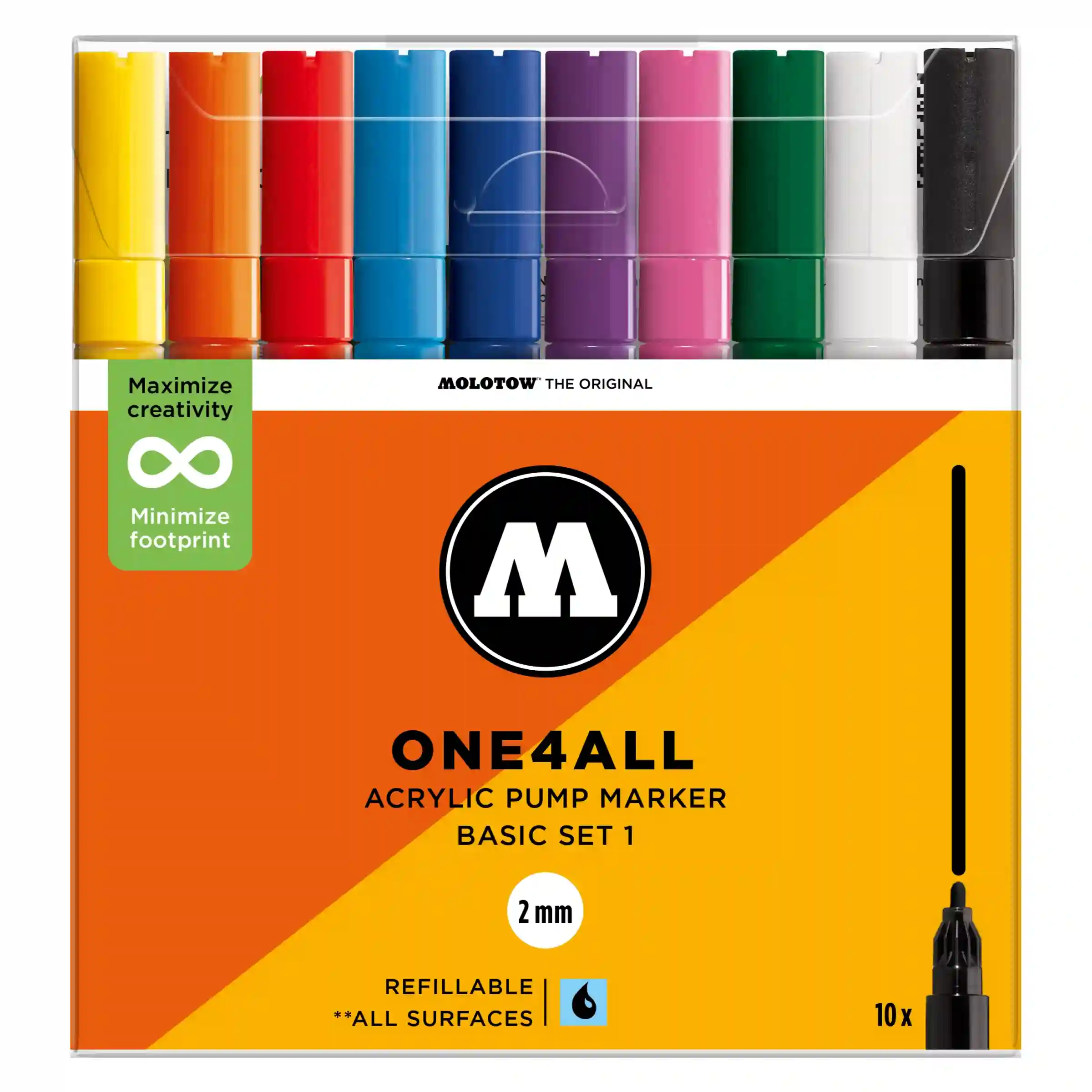 Molotow ONE4ALL 127HS Verfstift Set Basis 10 Stuks - Acrylmarker 2 mm