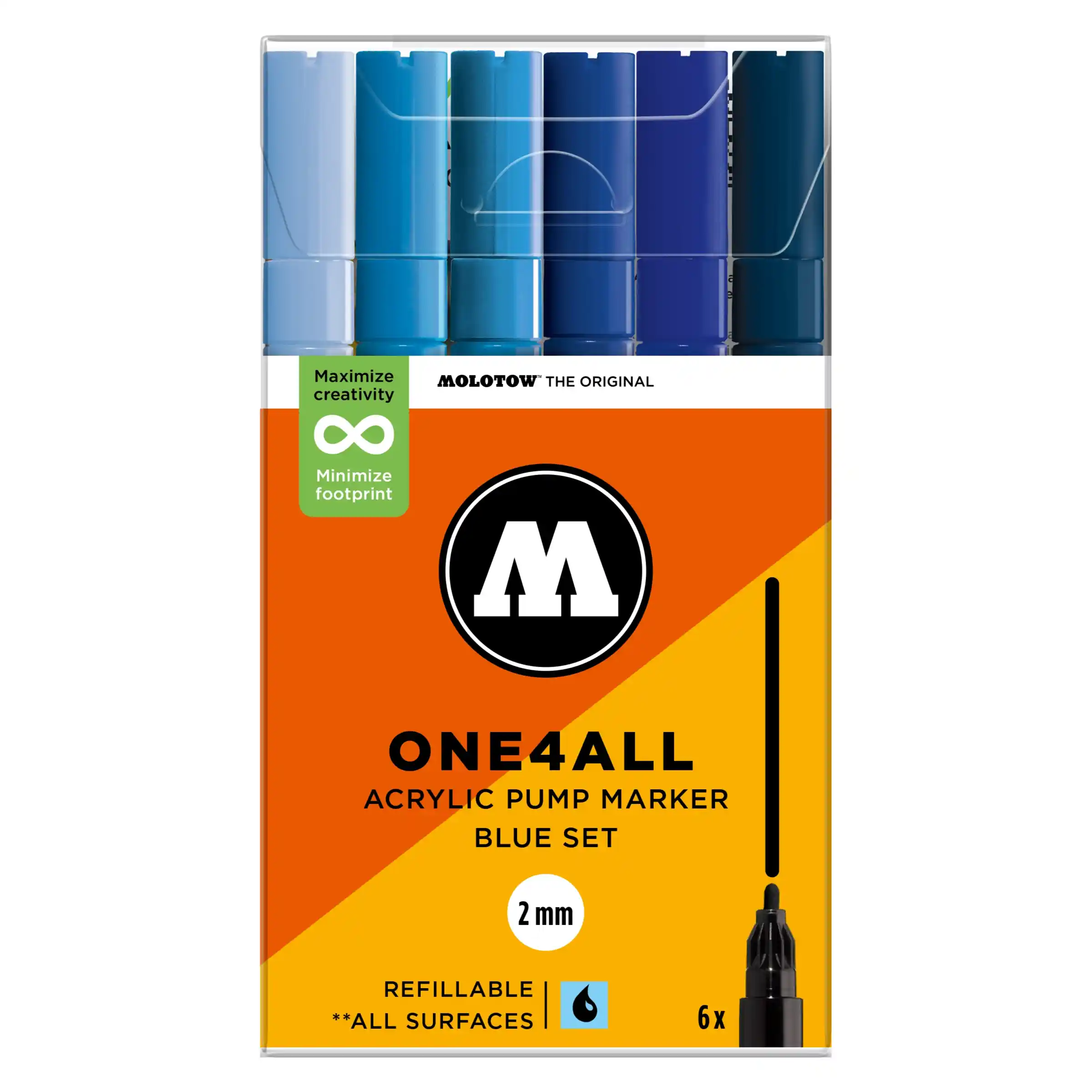 Molotow ONE4ALL 127HS Verfstift Set Blauw 6 Stuks - Acrylmarker 2 mm