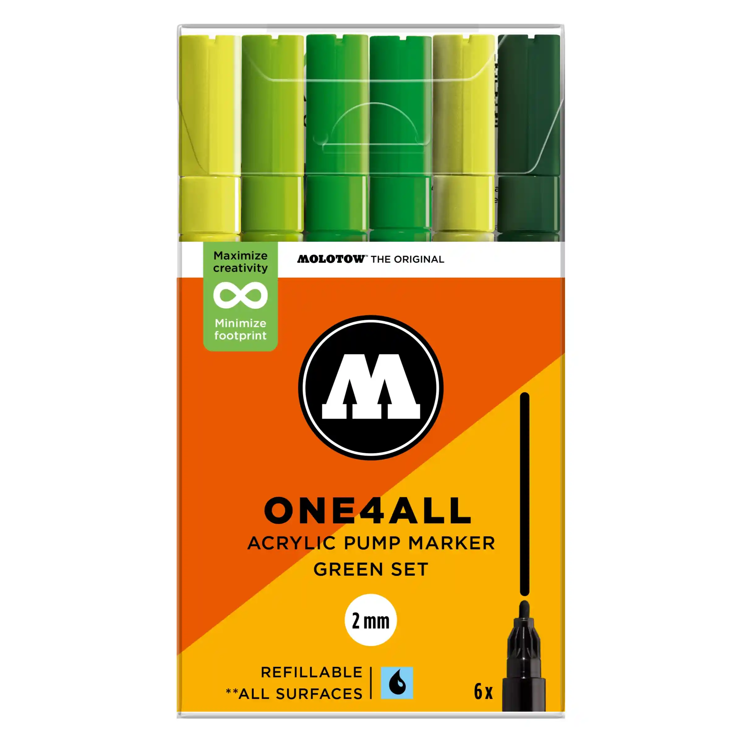 Molotow ONE4ALL 127HS Verfstift Set Groen 6 Stuks - Acrylmarker 2 mm