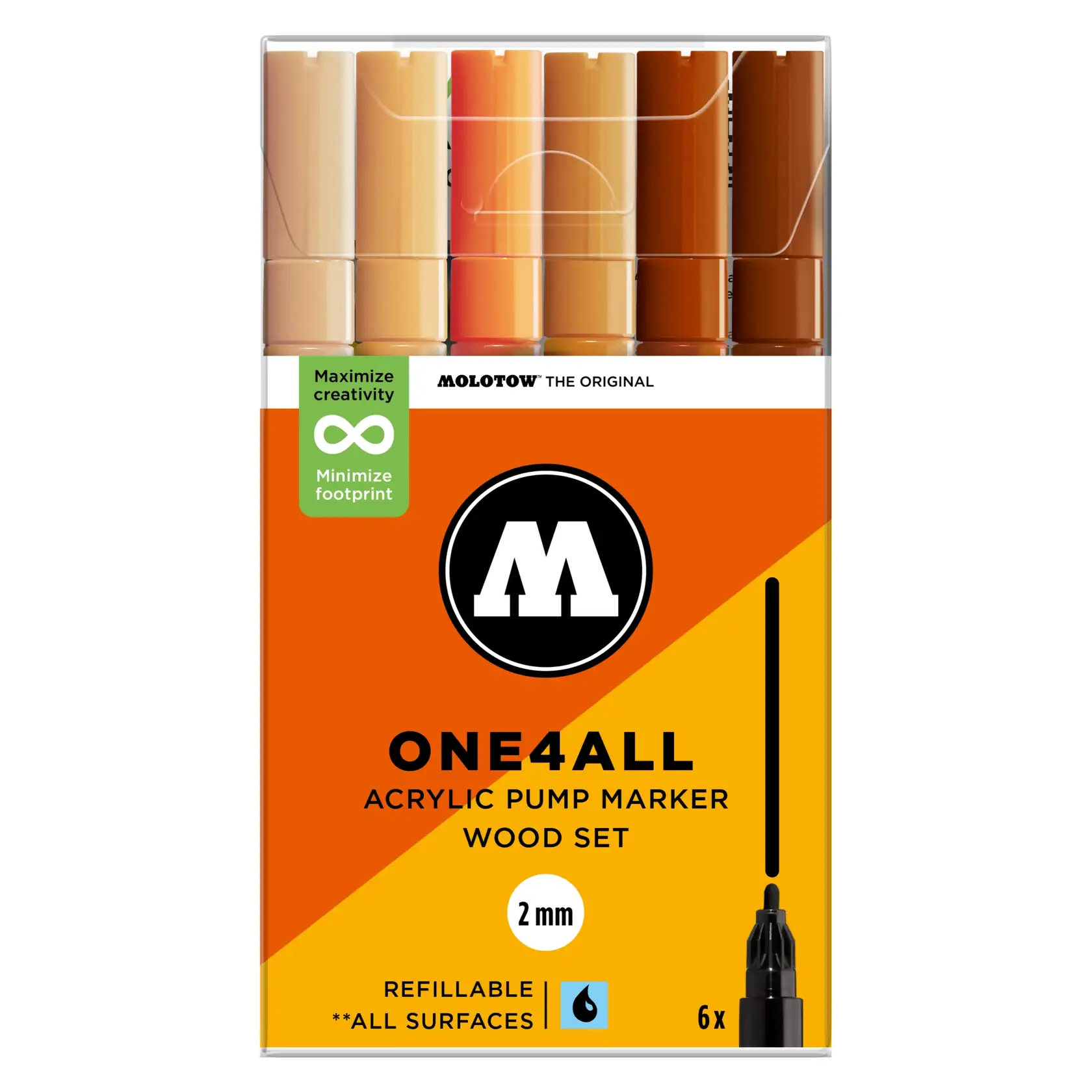 Molotow ONE4ALL 127HS Verfstift Set Hout 6 Stuks - Acrylmarker 2 mm