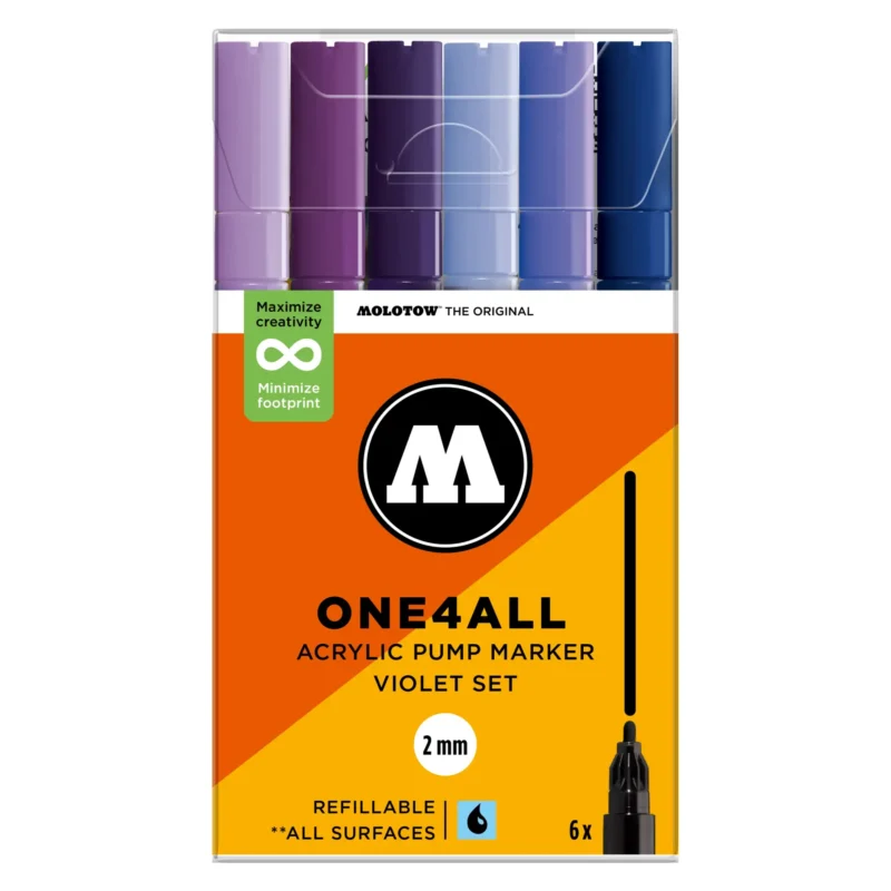 Molotow ONE4ALL 127HS Verfstift Set Violet 6 Stuks - Acrylmarker 2 mm