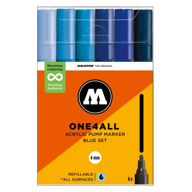 Molotow ONE4ALL 227HS Verfstift Set Blauw 6 Stuks - Acrylmarker 4 mm