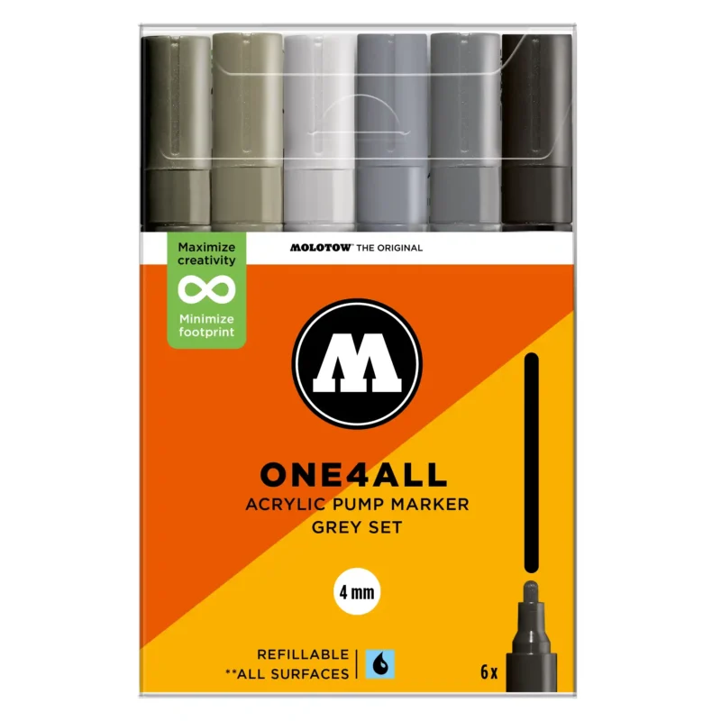 Molotow ONE4ALL 227HS Verfstift Set Grijs 6 Stuks - Acrylmarker 4 mm