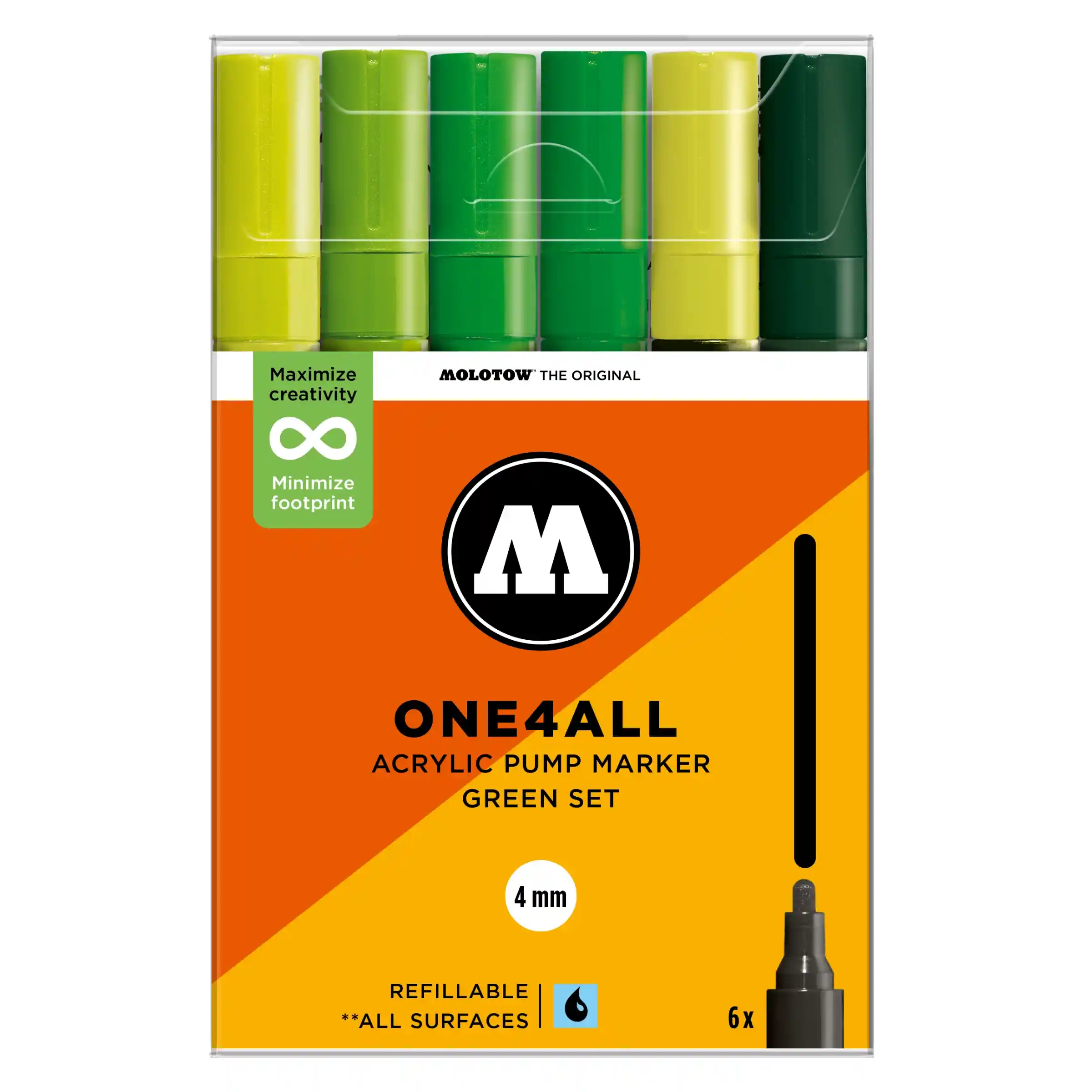 Molotow ONE4ALL 227HS Verfstift Set Groen 6 Stuks - Acrylmarker 4 mm