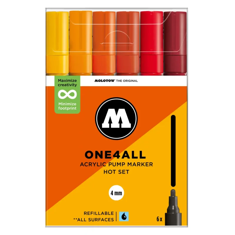 Molotow ONE4ALL 227HS Verfstift Set Hot 6 Stuks - Acrylmarker 4 mm