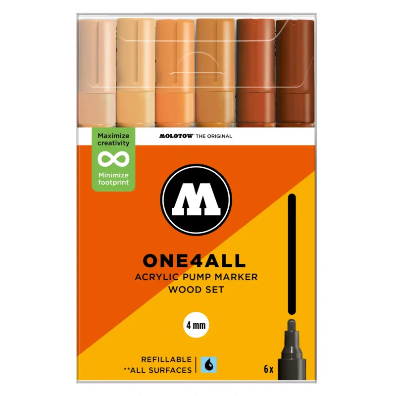 Molotow ONE4ALL 227HS Verfstift Set Hout 6 Stuks - Acrylmarker 4 mm