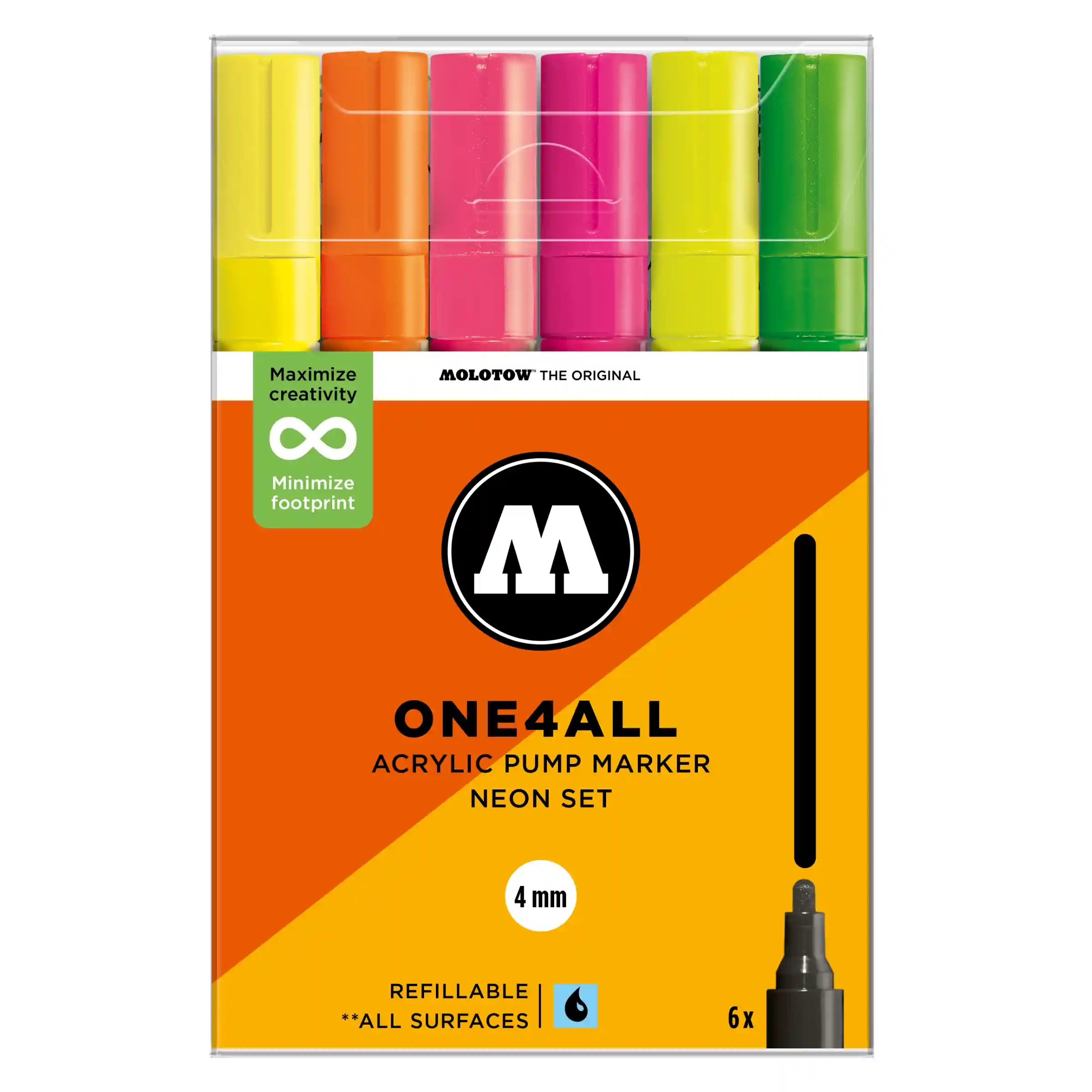 Molotow ONE4ALL 227HS Verfstift Set Neon 6 Stuks - Acrylmarker 4 mm