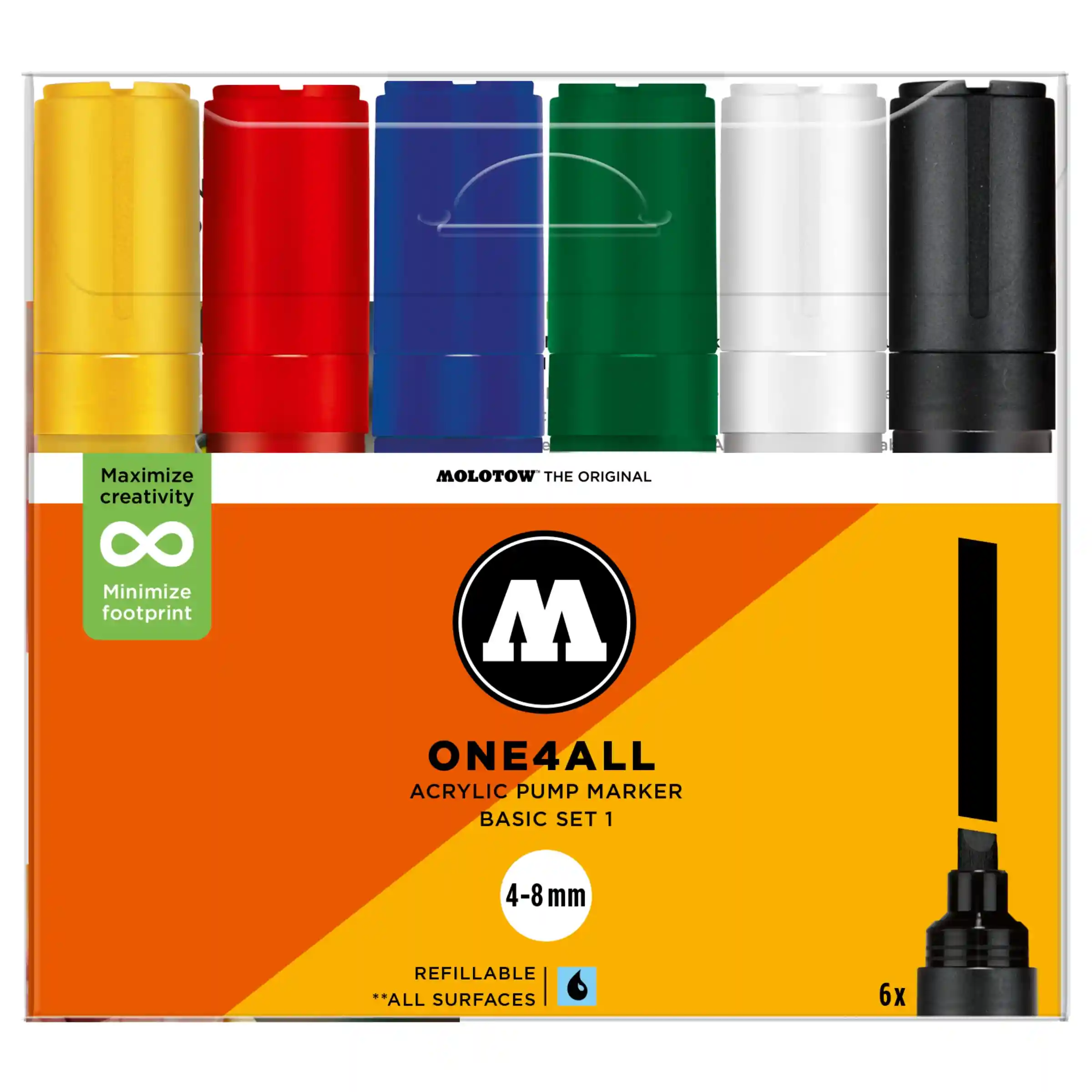 Molotow ONE4ALL 327HS Verfstift Set Basis 6 Stuks - Acrylmarker 4-8 mm