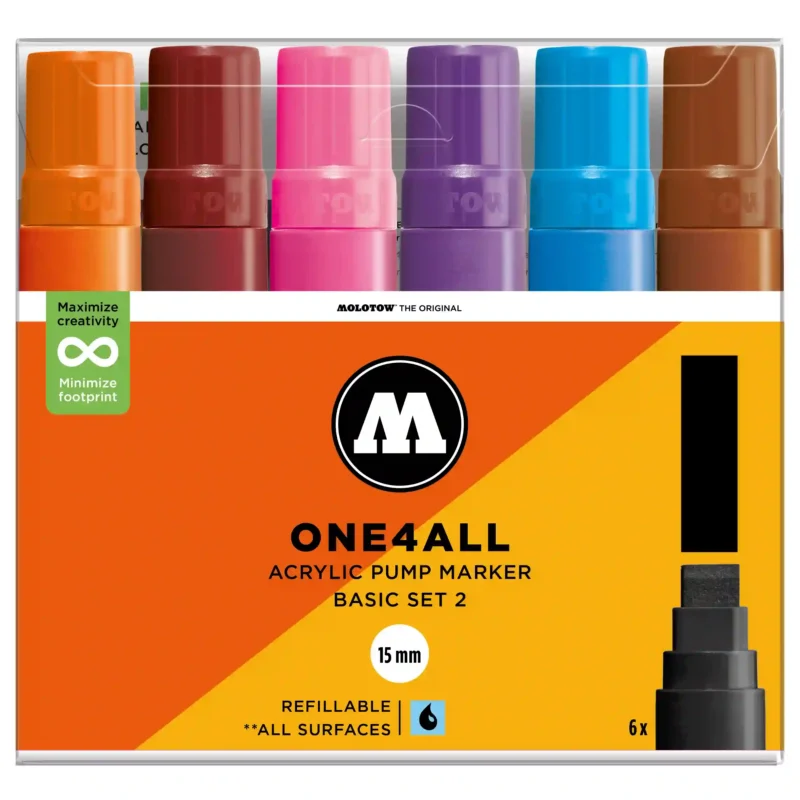 Molotow ONE4ALL 627HS Verfstift Set Basis 2 6 Stuks - Acrylmarker 15 mm