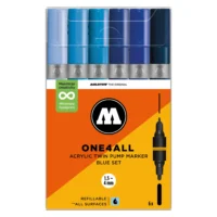 Molotow ONE4ALL TWIN Verfstift Set Blauw 6 Stuks - Acrylmarker 1,5 en 4 mm