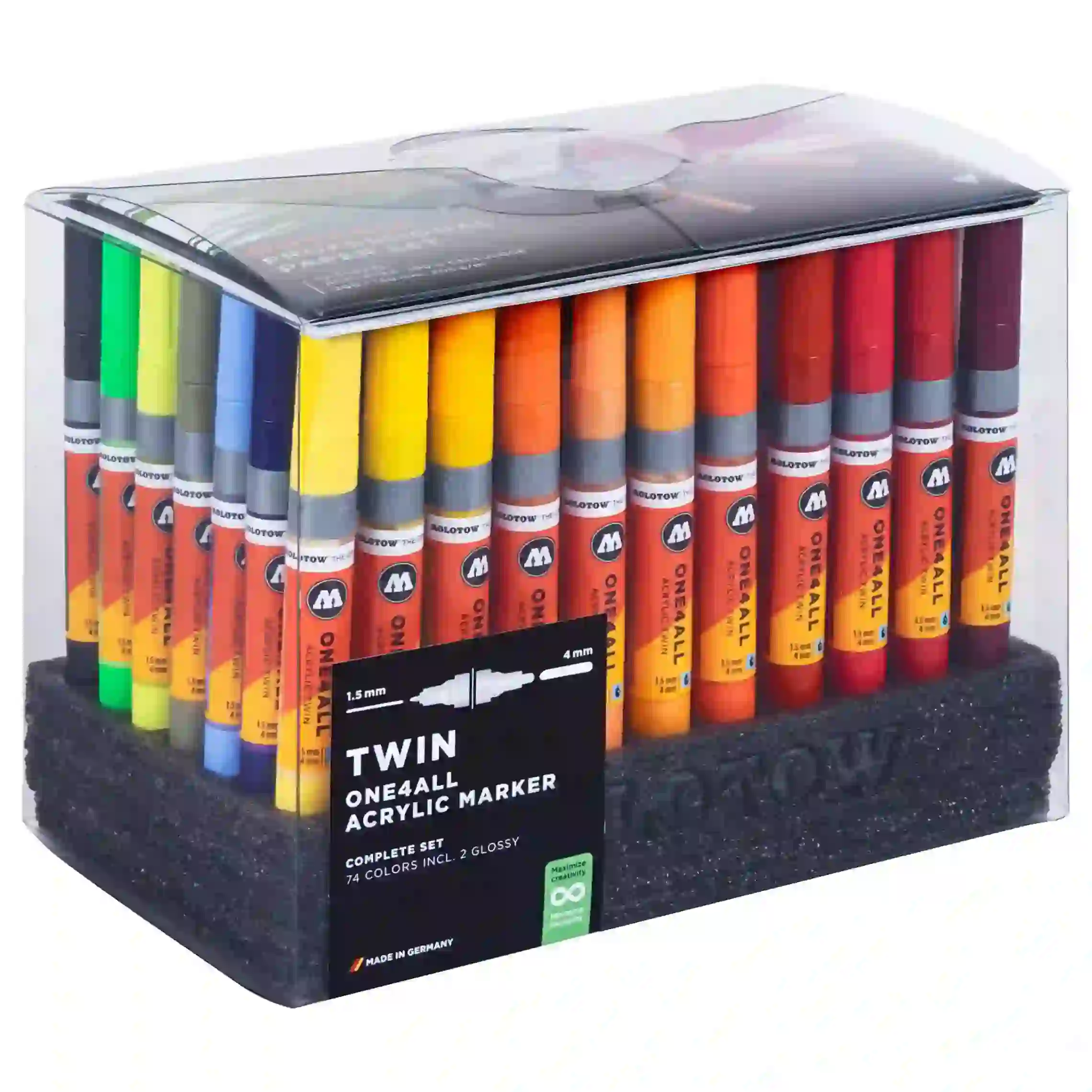 Molotow ONE4ALL TWIN Verfstift Set Compleet 74 Stuks - Acrylmarker 1,5 en 4 mm