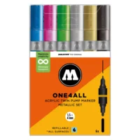 Molotow ONE4ALL TWIN Verfstift Set Metallic 6 Stuks - Acrylmarker 1,5 en 4 mm