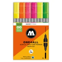 Molotow ONE4ALL TWIN Verfstift Set Neon 6 Stuks - Acrylmarker 1,5 en 4 mm