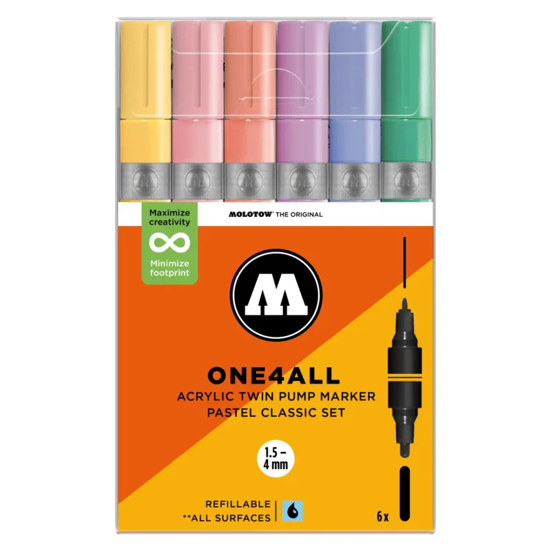 Molotow ONE4ALL TWIN Verfstift Set Pastel Klassiek 6 Stuks - Acrylmarker 1,5 en 4 mm