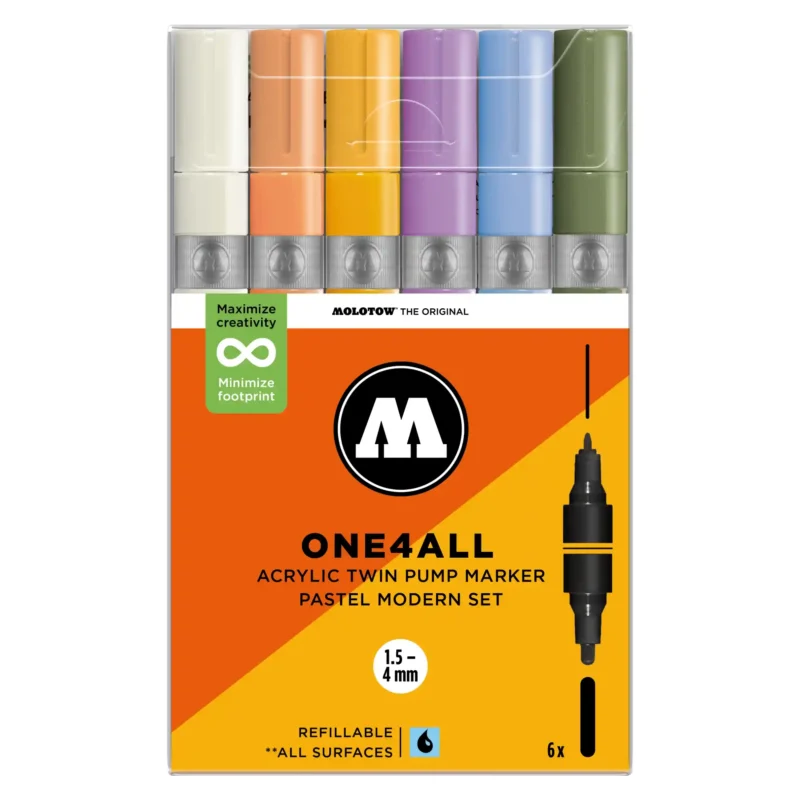 Molotow ONE4ALL TWIN Verfstift Set Pastel Modern 6 Stuks - Acrylmarker 1,5 en 4 mm