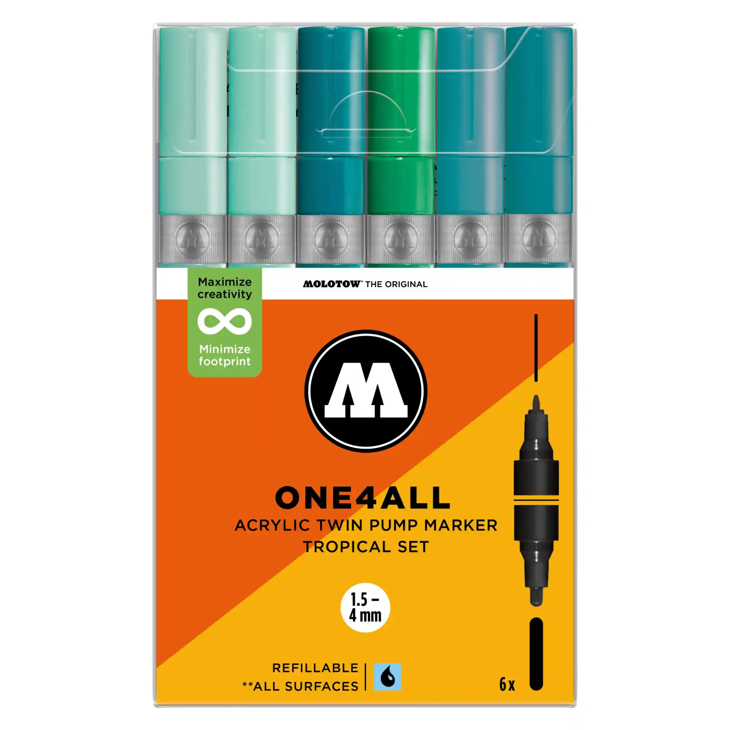 Molotow ONE4ALL TWIN Verfstift Set Tropisch 6 Stuks - Acrylmarker 1,5 en 4 mm
