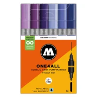 Molotow ONE4ALL TWIN Verfstift Set Violet 6 Stuks - Acrylmarker 1,5 en 4 mm