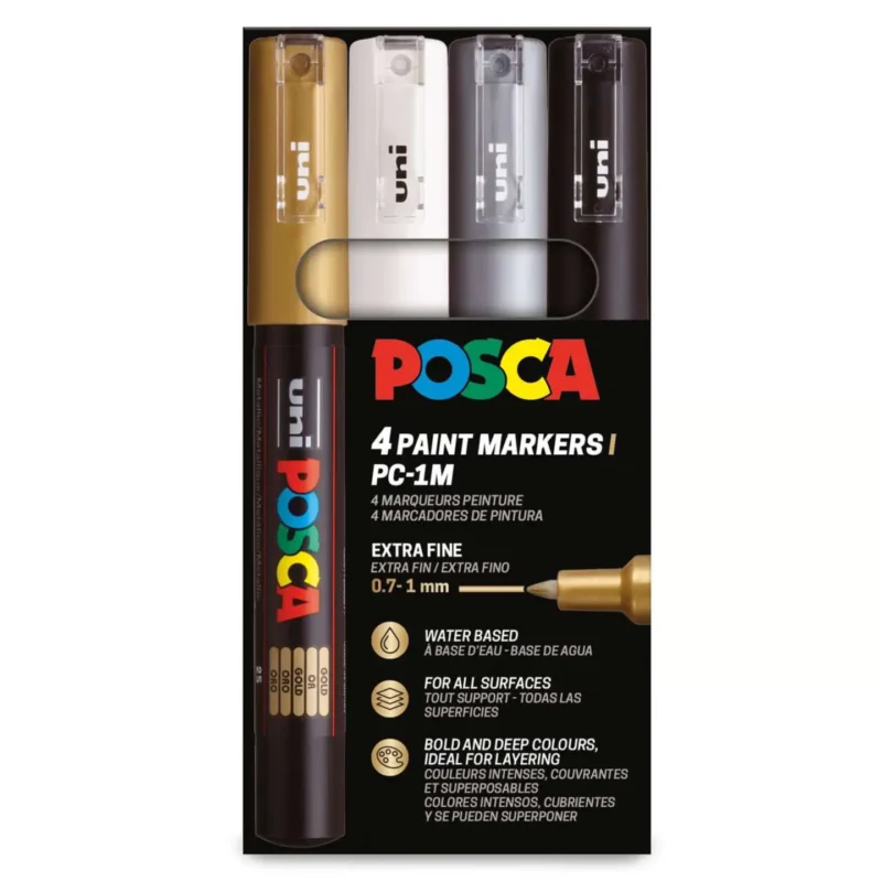 Posca PC-1MC Verfstift Set Feestelijke Kleuren 4 Stuks - Acrylmarker Extra Fijn