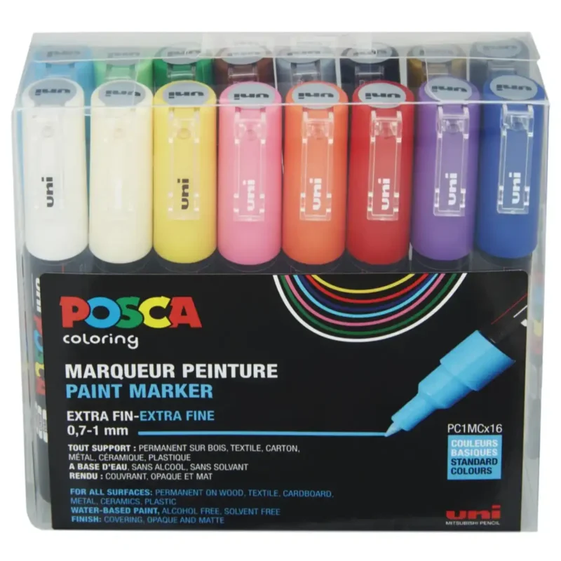 Posca PC-1MC Verfstift Set Standaard Kleuren 16 Stuks - Acrylmarker Extra Fijn