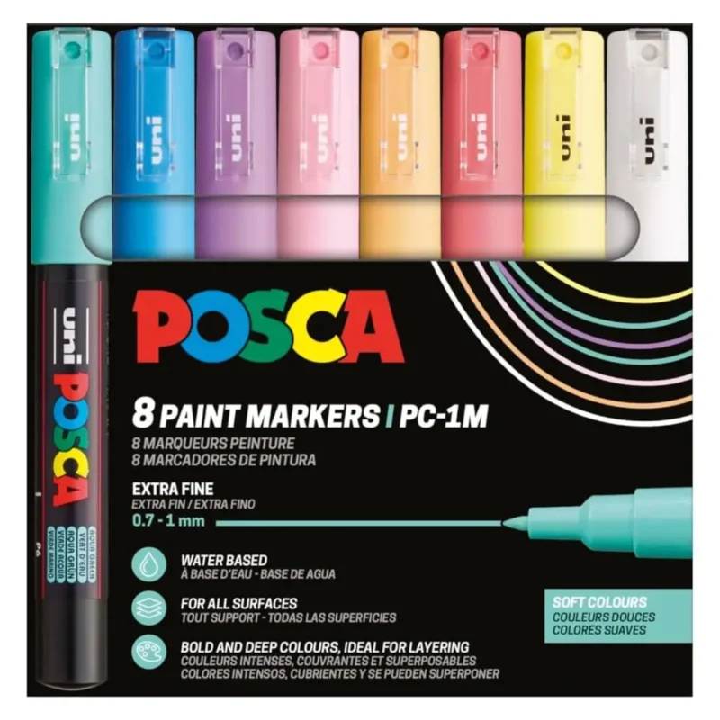 Posca PC-1MC Verfstift Set Zachte Kleuren 8 Stuks - Acrylmarker Extra Fijn