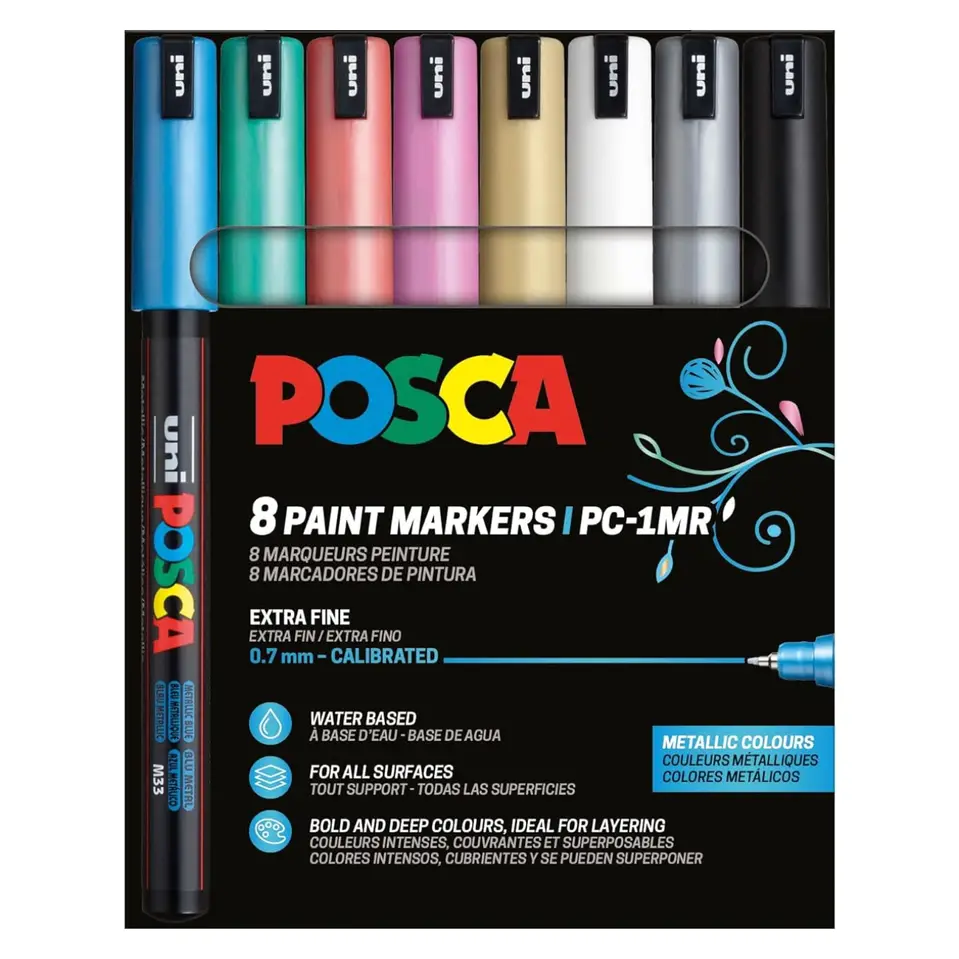 Posca PC-1MR Verfstift Set Metallic Kleuren 8 Stuks - Acrylmarker Ultra Fijn