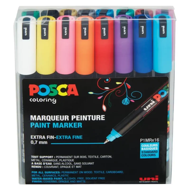 Posca PC-1MR Verfstift Set Standaard Kleuren 16 Stuks - Acrylmarker Ultra Fijn