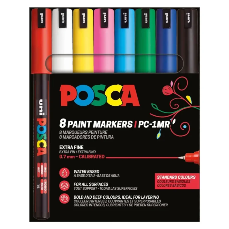 Posca PC-1MR Verfstift Set Standaard Kleuren 8 Stuks - Acrylmarker Ultra Fijn
