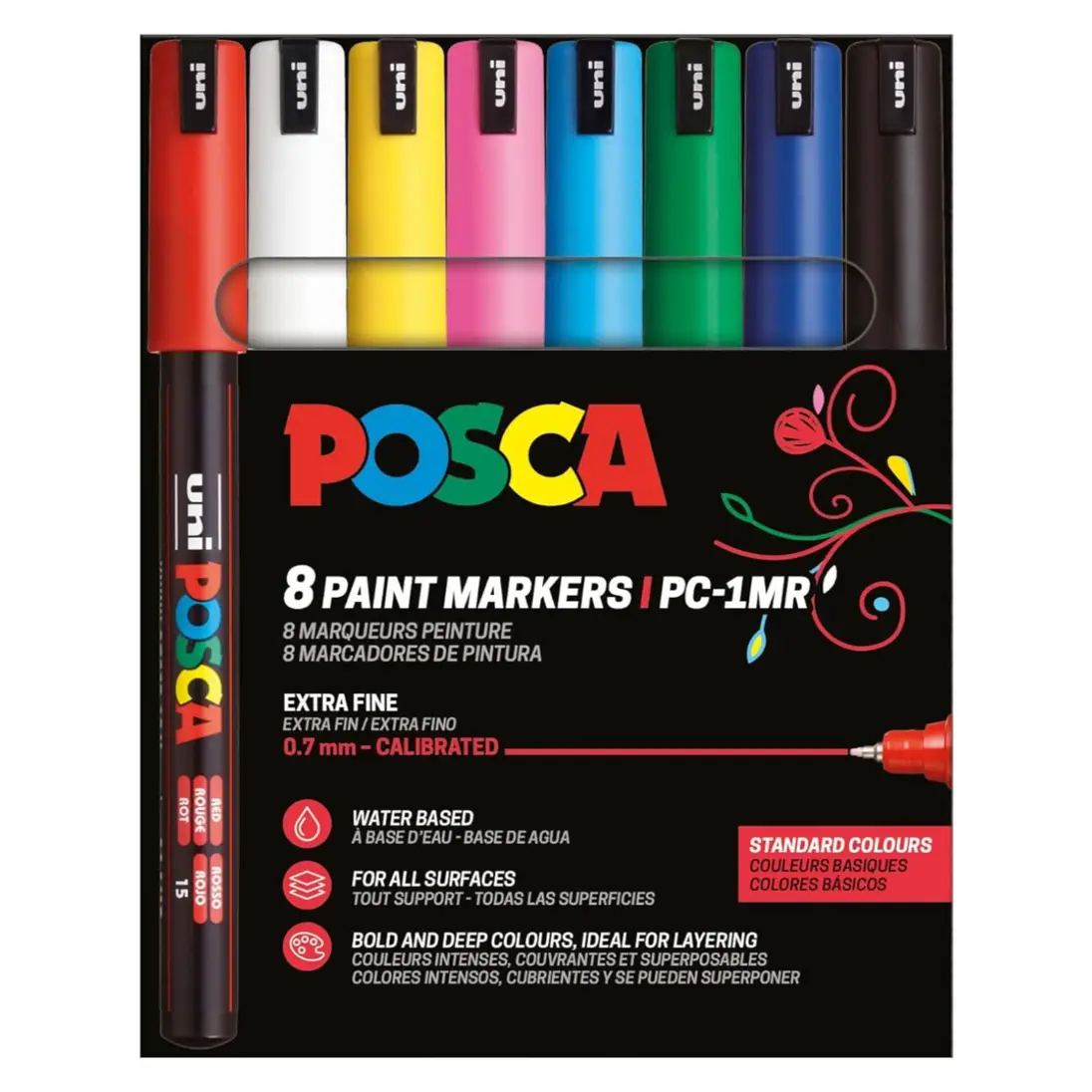 Posca PC-1MR Verfstift Set Standaard Kleuren 8 Stuks - Acrylmarker Ultra Fijn