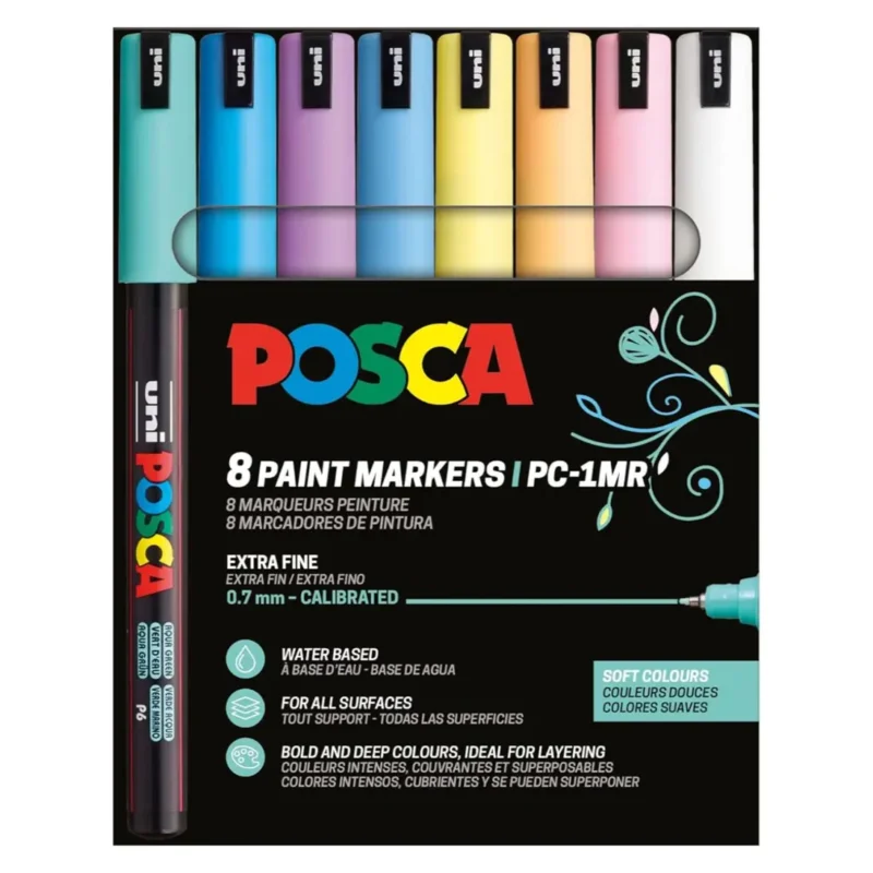 Posca PC-1MR Verfstift Set Zachte Kleuren 8 Stuks - Acrylmarker Ultra Fijn
