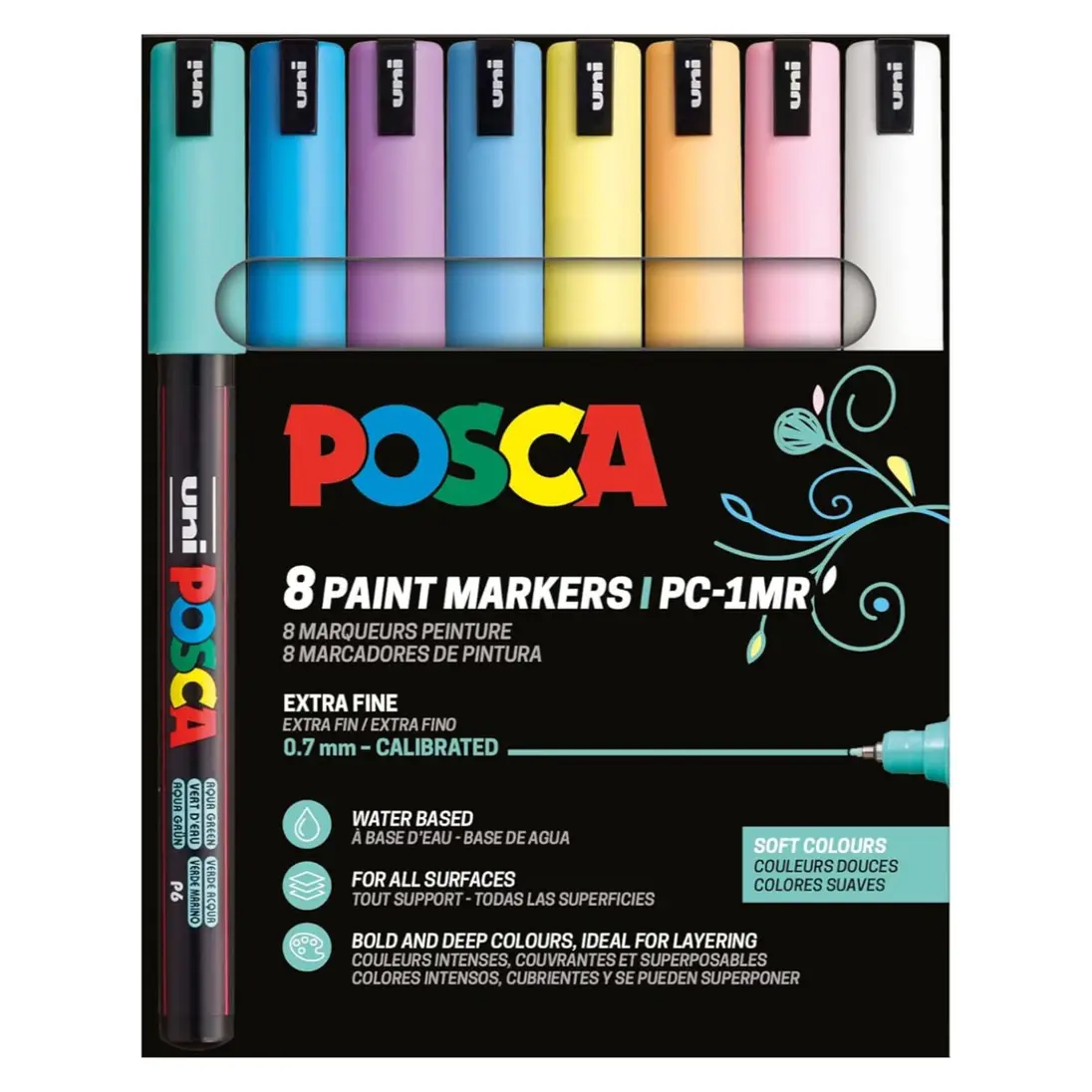 Posca PC-1MR Verfstift Set Zachte Kleuren 8 Stuks - Acrylmarker Ultra Fijn