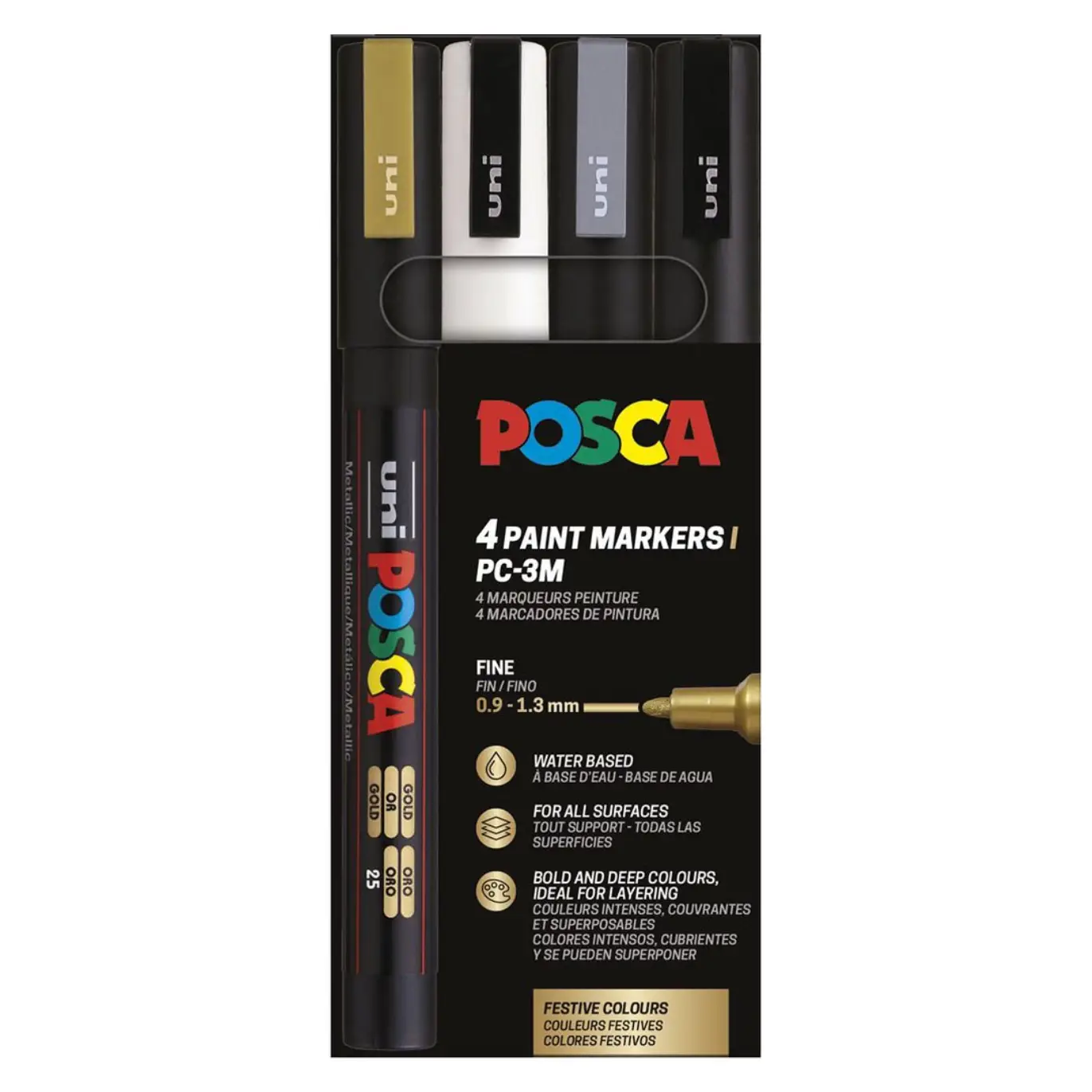 Posca PC-3M Verfstift Set Feestelijke Kleuren 4 Stuks - Acrylmarker Fijn