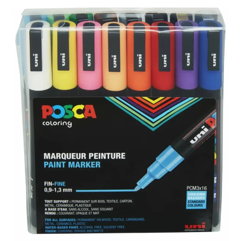 Posca PC-3M Verfstift Set Standaard Kleuren 16 Stuks - Acrylmarker Fijn
