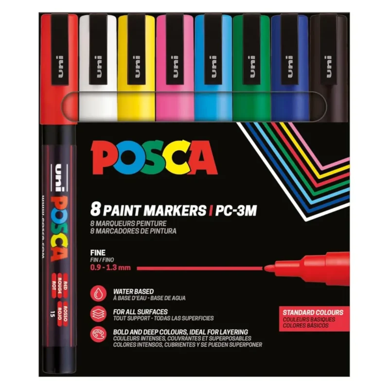 Posca PC-3M Verfstift Set Standaard Kleuren 8 Stuks - Acrylmarker Fijn