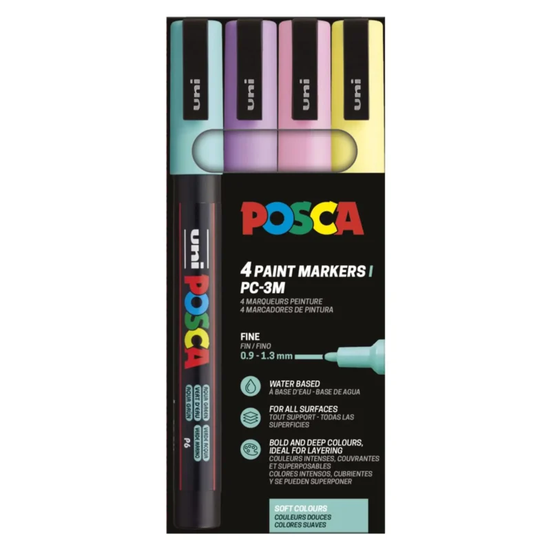 Posca PC-3M Verfstift Set Zachte Kleuren 4 Stuks - Acrylmarker Fijn