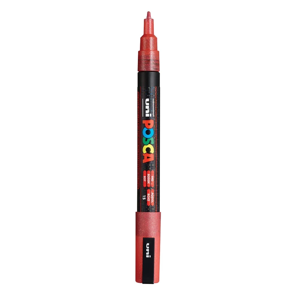 Posca PC-3M Verfstift Glitter Rood - Acrylmarker Fijn