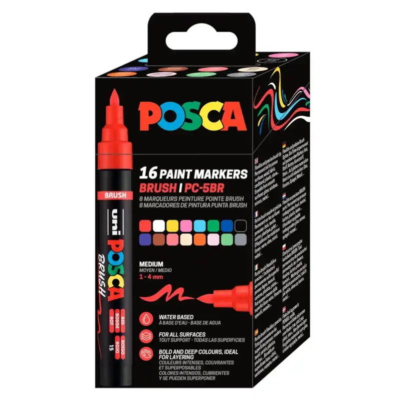 Posca PC-5BR Verfstift Set Standaard Kleuren 16 Stuks - Acrylmarker Brush