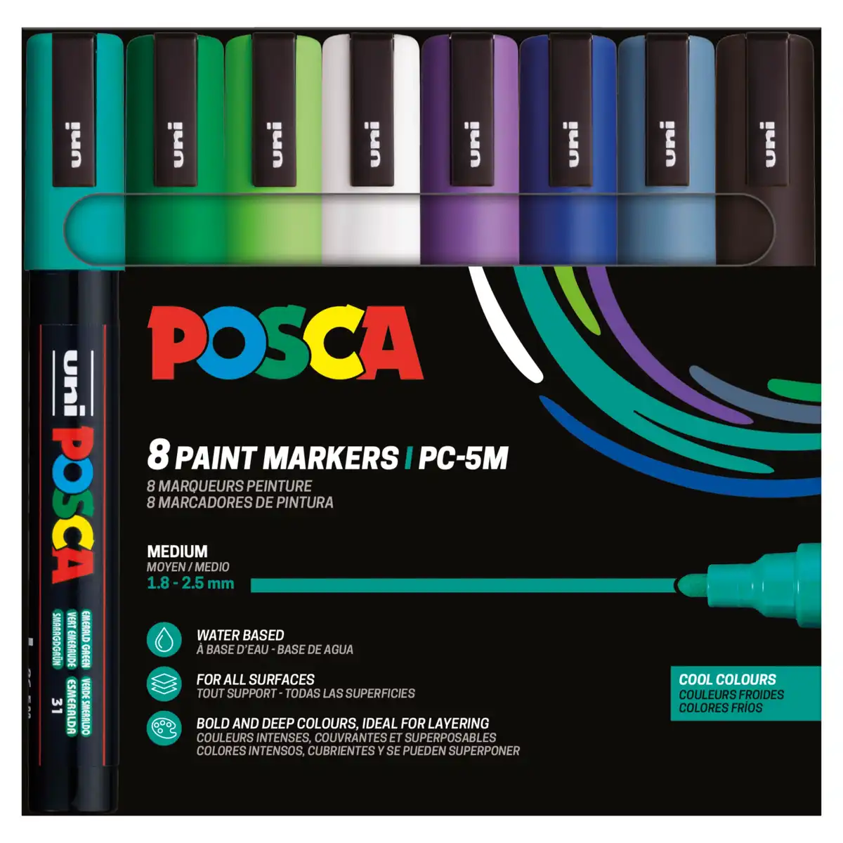 Posca PC-5M Verfstift Set Koude Kleuren 8 Stuks - Acrylmarker Medium
