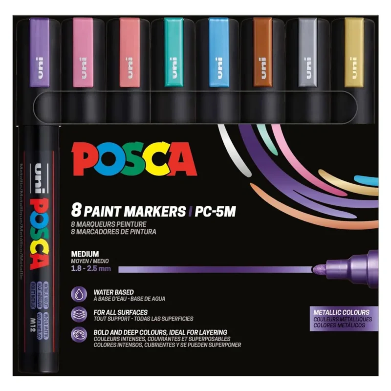 Posca PC-5M Verfstift Set Metallic Kleuren 8 Stuks - Acrylmarker Medium